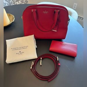 Kate spade red leather dome satchel and bifold wallet!
